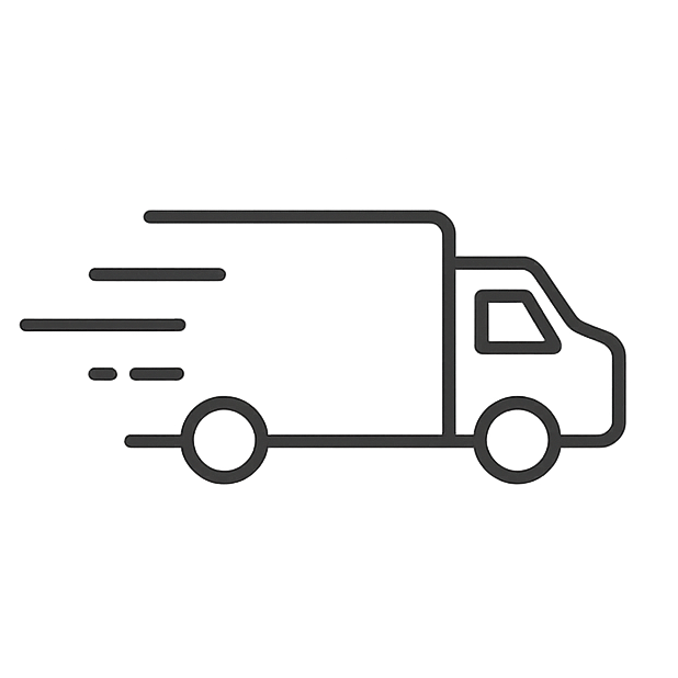 Line drawing of a delivery truck with speed lines on a white background